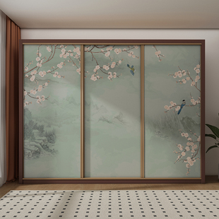 中式推拉门贴纸衣柜翻新遮丑装饰画卧室房间墙纸自粘防水柜子贴膜
