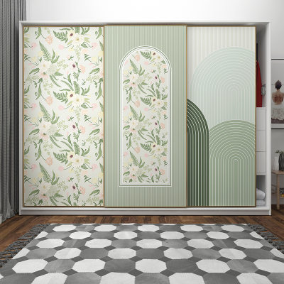 玻璃门翻新法式复古卧室衣柜墙纸