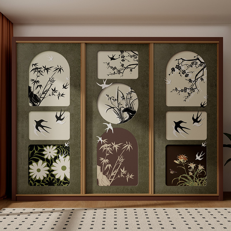 法式风复古衣柜门贴纸翻新自粘卧室推拉门移门玻璃门贴膜遮丑装饰