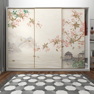 中式推拉门衣柜贴纸柜子柜门翻新改造玻璃移门自粘贴膜遮丑装饰画
