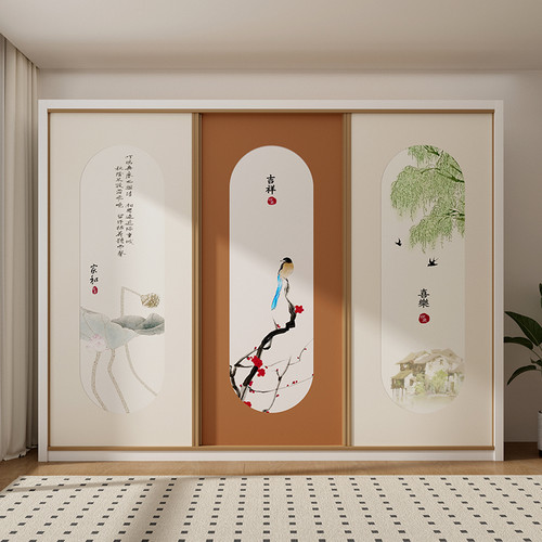 中式轻奢复古花鸟装饰贴纸自粘