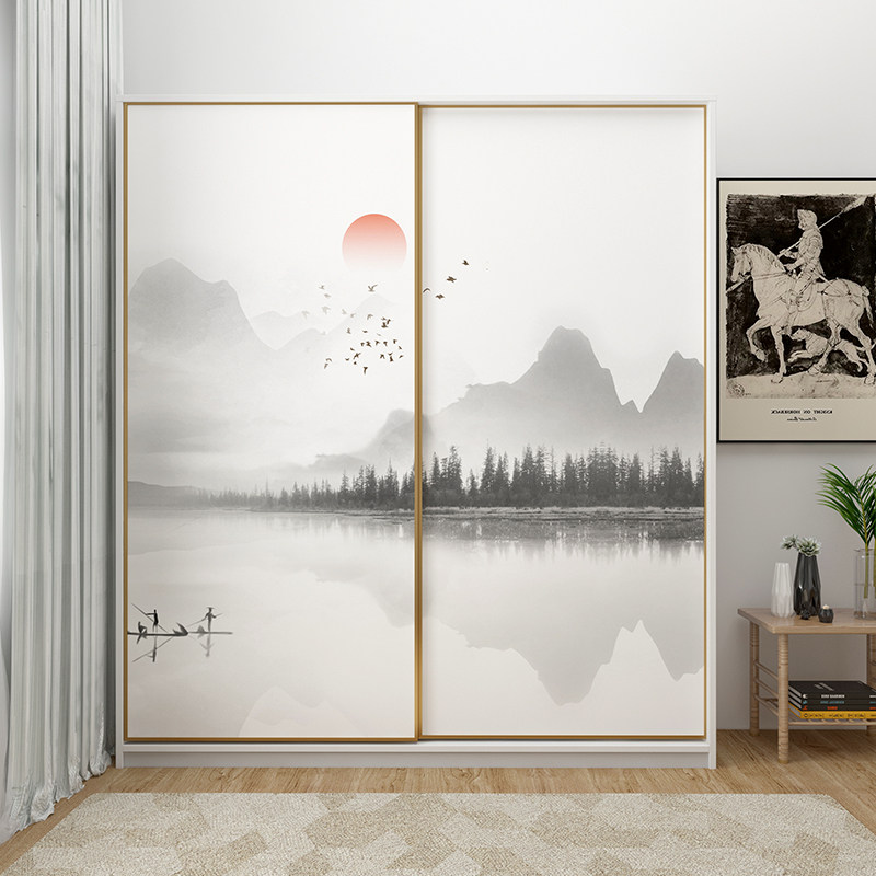 新中式复古水墨风自粘墙贴贴画