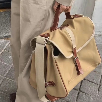 新品网红同款时尚大容量帆布拼接撞色设计手提斜挎包包