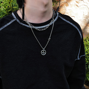 SAZ 亚配饰日潮古着幸运和平图腾龙纹钩环链条钛钢圆吊坠项链男女