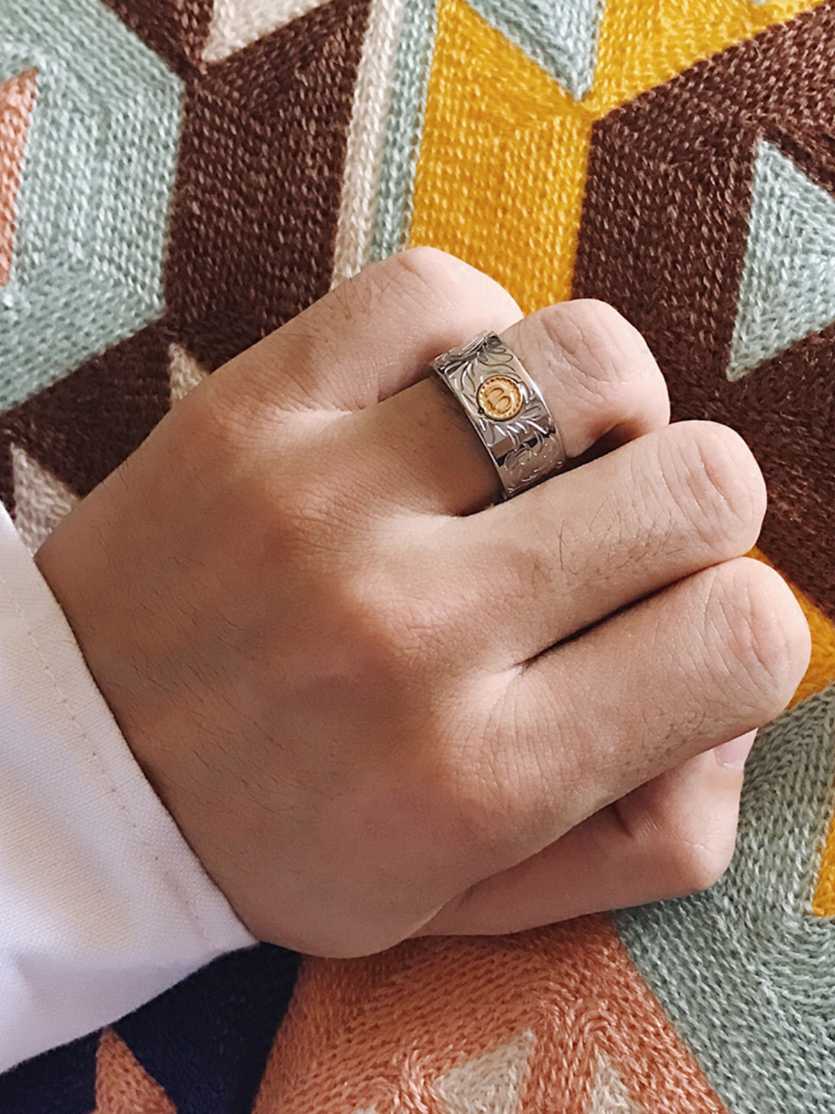 INDIAN JAPANESE STYLE RETRO STYLE TANG GRASS TOTEM SUN BIRD POINT GOLD TITANIUM STEEL MEN AND WOMEN WIDE RING RING
