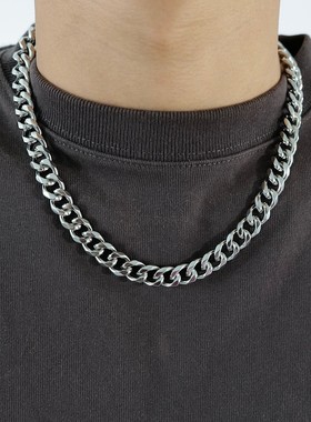 SAZ欧美钛钢古巴项链男高街嘻哈美式说唱百搭女链子潮牌锁骨配饰