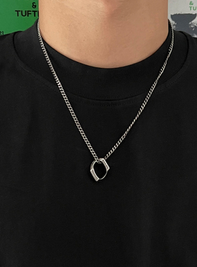 SAZ 做旧古银项链男潮小众高街复古钛钢原创设计挂饰日系简约配饰