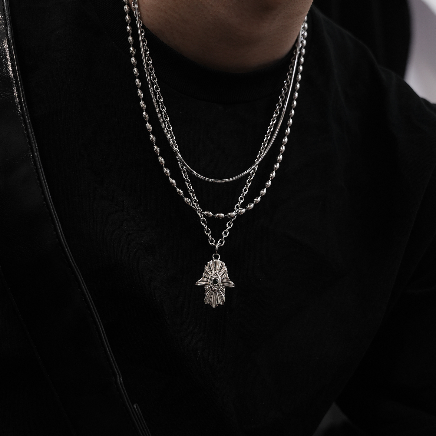 法蒂玛之手幸运手掌吊坠三层项链