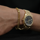 SAZ 18K电镀金色细古巴链手链男女爆闪嘻哈流行穿搭叠戴cuban手链