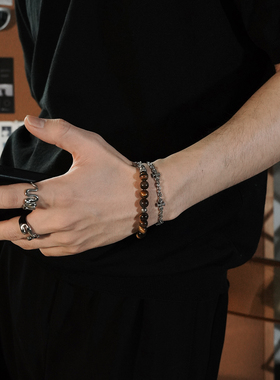 复古ins风叠戴虎眼石手链可调节