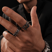 SAZ 暗黑哥特风复古银藤曼玫瑰花朵开口戒指男女街头个性 钛钢指环