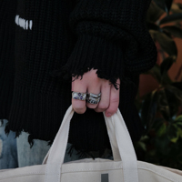 SAZ 冷淡风叠戴三件套钛钢情侣套装素圈镶钻戒指男女小众设计尾戒