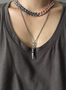 SAZ 原创新品欧美潮流朋克土酷钛钢吊坠项链复古做旧暗黑风配饰男