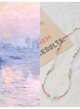 百搭天然珍珠莫奈油画复古项链