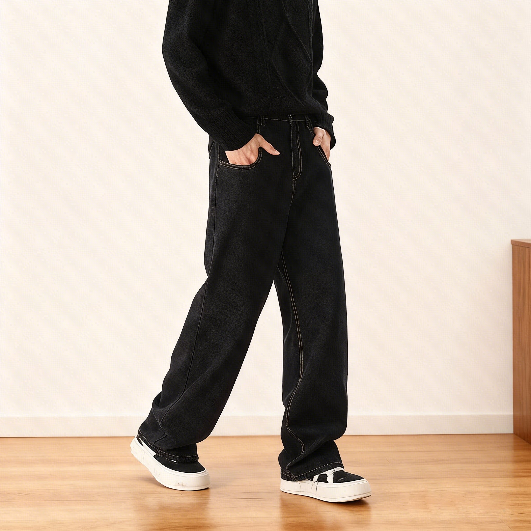 179高个子男士阔腿牛仔裤春秋加长美式直筒裤子百搭宽松休闲裤子