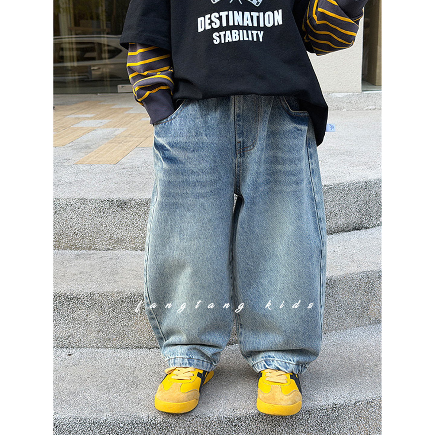 2026春装男童直筒牛仔裤韩版潮范中大童休闲宽松儿童中腰长裤百搭