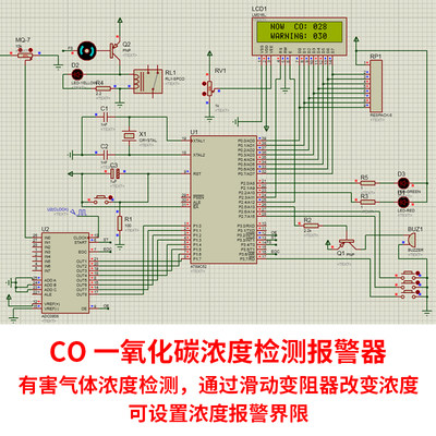 基于51单片机CO浓度检测报警器设计Proteus仿真煤气泄漏风扇处理