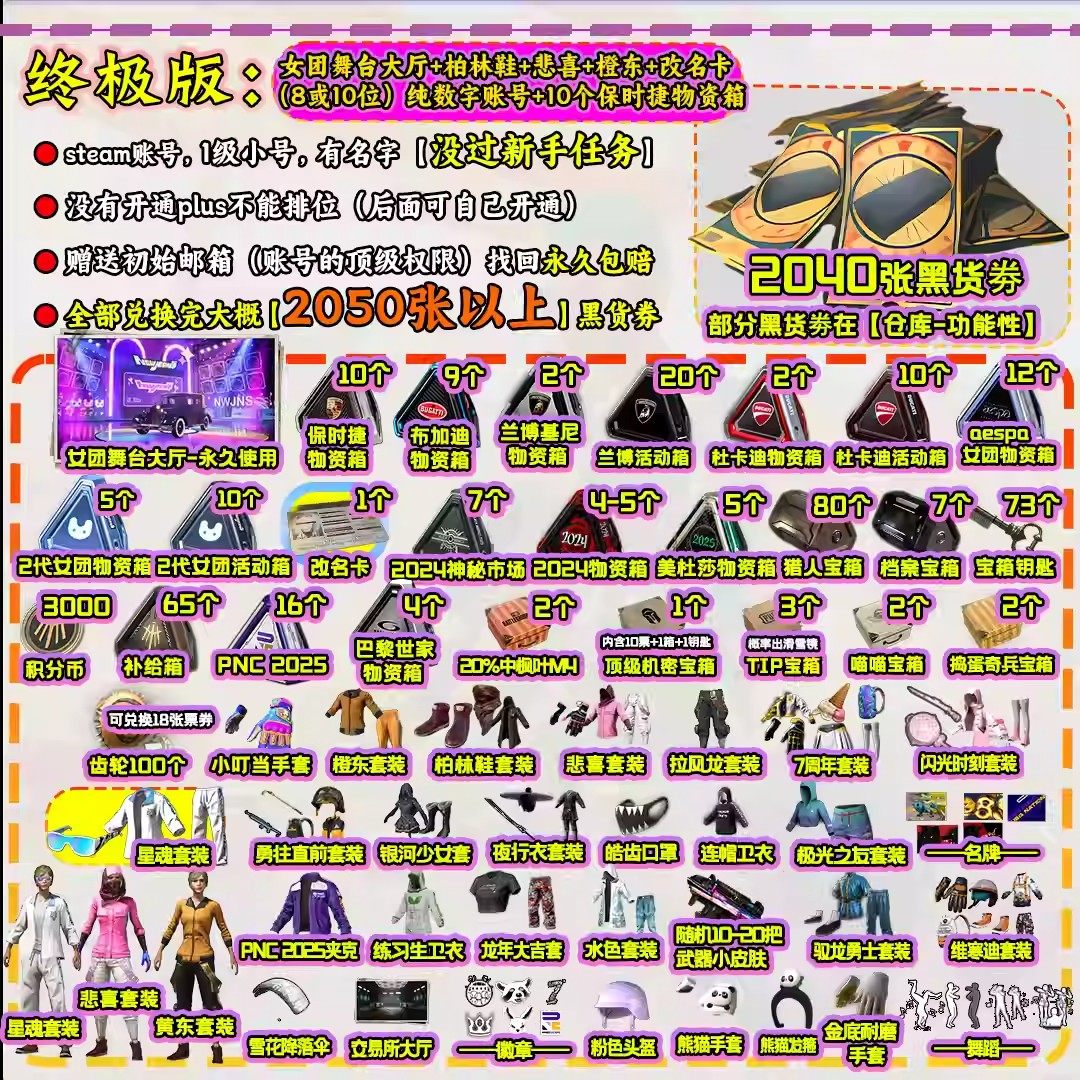 绝地求生成品号pubg帐号黑货票券小号竞技皮肤排位号吃鸡票卷账户