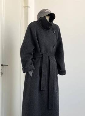 黑灰色双面羊绒大衣女秋冬高级感2025新款慵懒风羊毛驼绒毛呢大衣