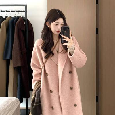 毛呢外套女中长款小个子2025新款冬季加厚高级感正肩羊绒呢子大衣