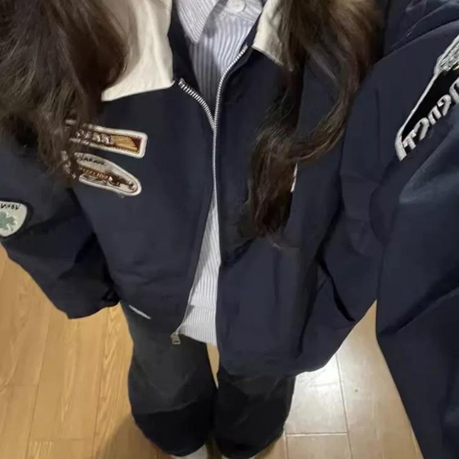 美式复古翻领飞行夹克开春外套女2025新款设计感潮牌情侣棒球服潮