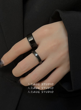简约潮酷ins风情侣黑色钛钢戒指男女百搭中食指环不掉色食指戒