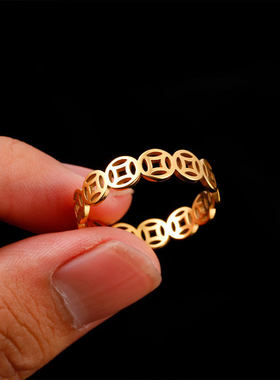 马年铜钱招财转运不掉色戒指