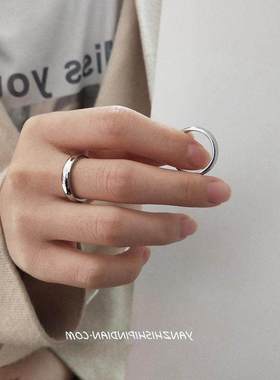 日韩冷淡风不掉色钛钢银金色百搭戒指男女素圈简约情侣冷淡风学生