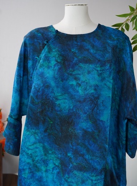 彩云裳—香云纱秋季新款海洋蓝上衣宽松女58045