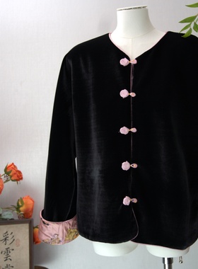 彩云裳—双面穿秋冬新款丝绒粉色女外套58038