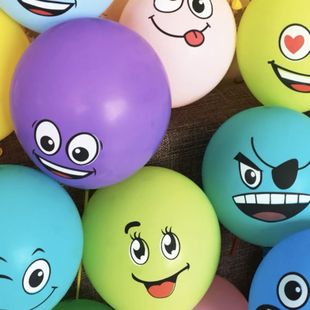 大号加厚混合表情气球长条背背娃街卖地推儿童玩具圆形笑脸彩笑容