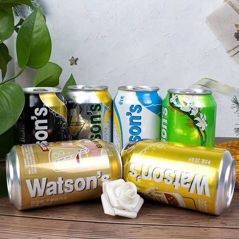 屈臣氏苏打水330ml*6罐碳酸饮料气泡水柠檬味原味多口味可选