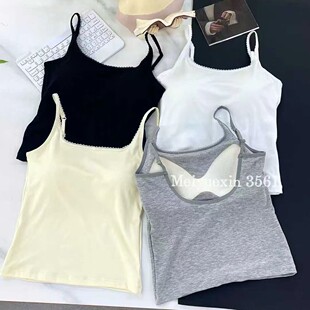 吊带上 带胸垫甜辣妹性感无袖 美背衣架款 内搭打底吊带纯欲大U美背