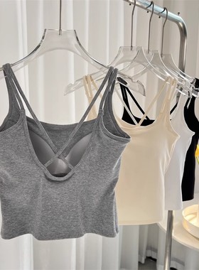 20575新款美背吊带带胸垫女一体式内搭背心女带胸垫纯色美背吊带