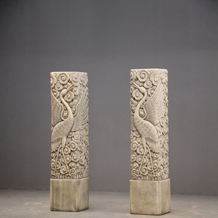 石雕汉白玉云柱室内玄关庭院盆景花架摆件展示柱中式庭院空间陈设