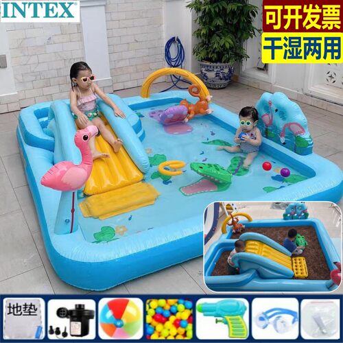 intex干湿两用多功能滑梯游泳池