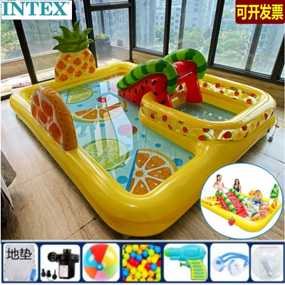 intex干湿两用多功能滑梯游泳池