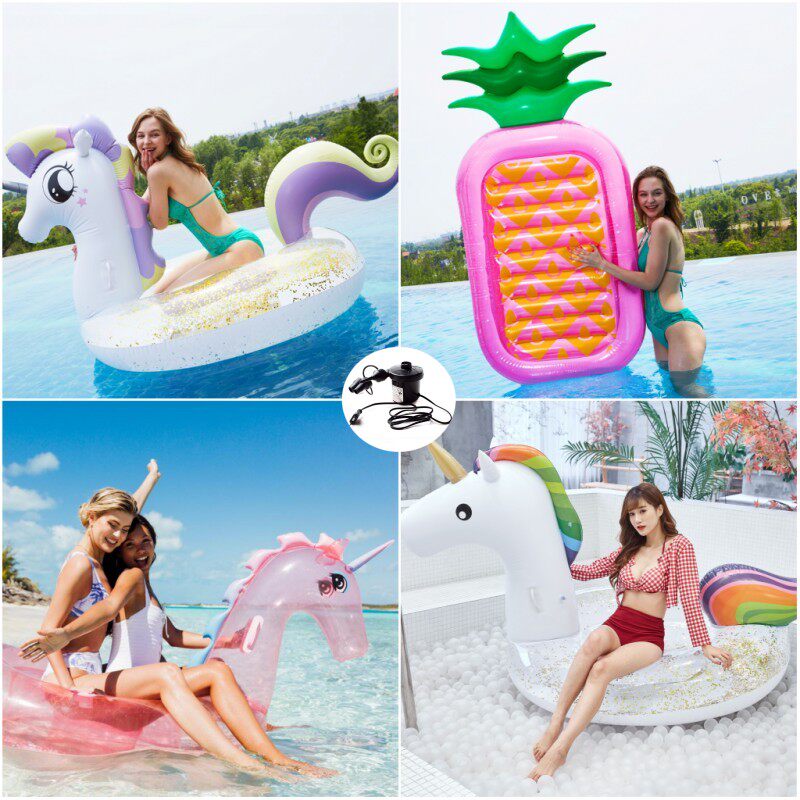 新款亮片大号小马宝莉水上坐骑 双人出海度假粉色菠萝火烈鸟浮排