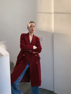 典藏系列圣诞新年红香奶奶古董羊绒优雅双排金扣大衣 2021 Bow