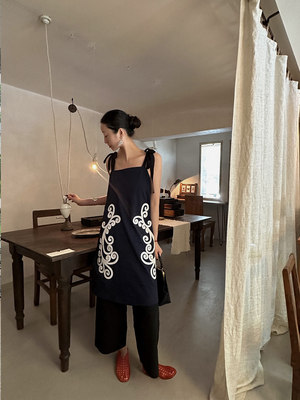 ABow精梳棉手工钉珠背带连衣裙