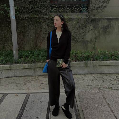 ABow2024|拼接弧形九分皮裤