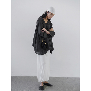 Bow 罩衫 2025 蝙蝠袖 「初秋」定染巴厘纱缩褶伞摆轻薄宽松大版