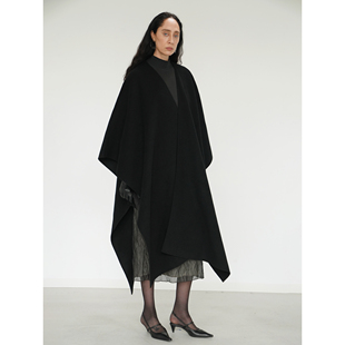 「冬」黄金比羊绒羊毛双面呢宽松手工一体成型斗篷大衣 Bow2025