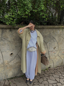 Bow 斜纹绒面牛角扣 2023 90S年代极简中古经典 廓形 长款 风衣