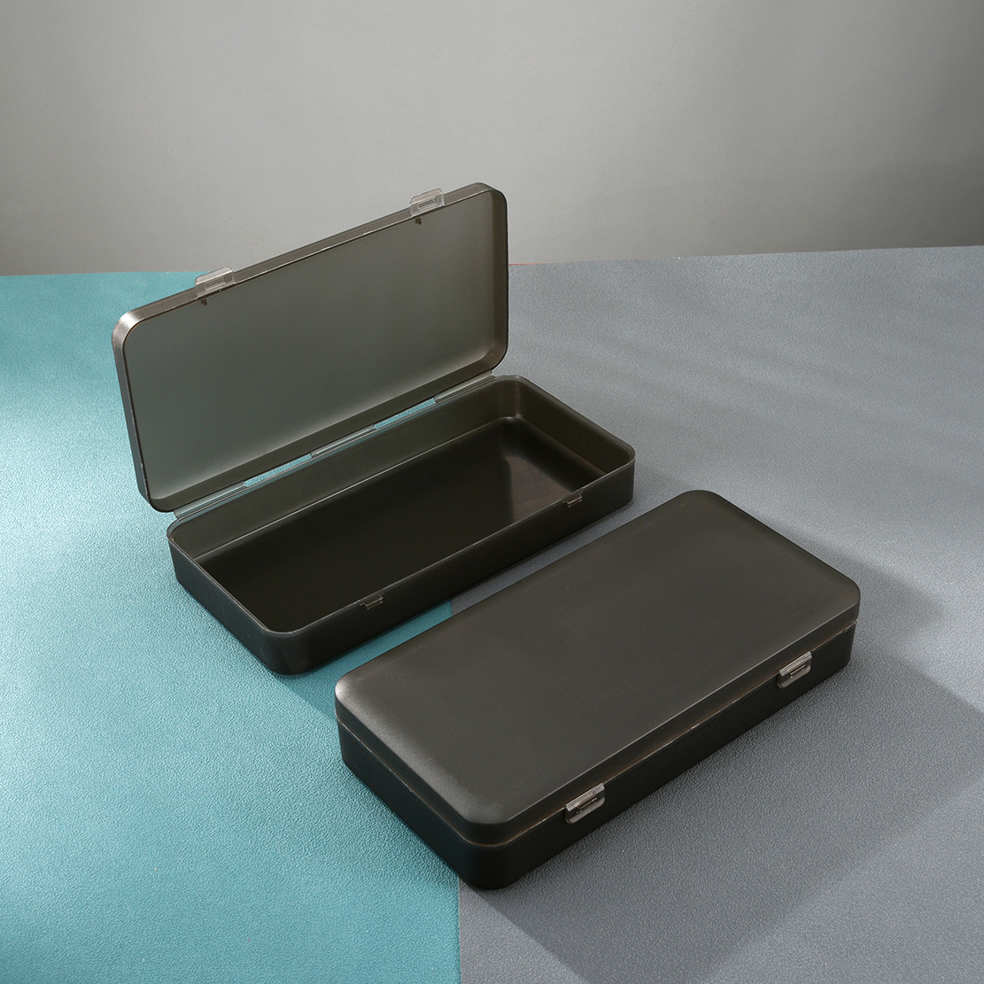 高级黑磨砂塑料盒半透明文具收纳盒带盖长方形零件盒手机配件外盒
