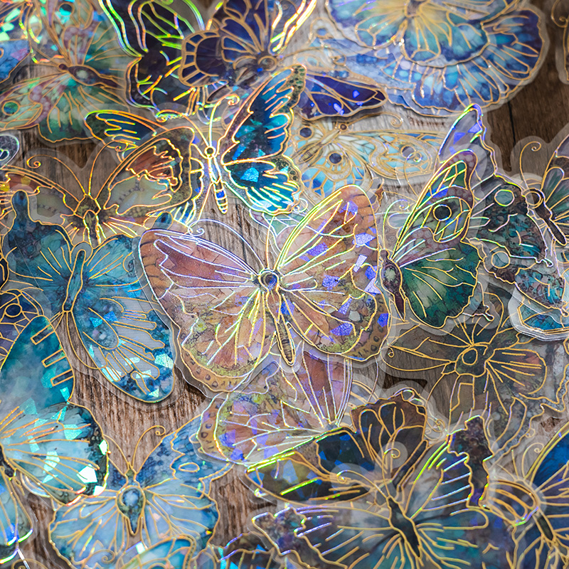 复古镭射炫彩蝴蝶贴纸包高颜值