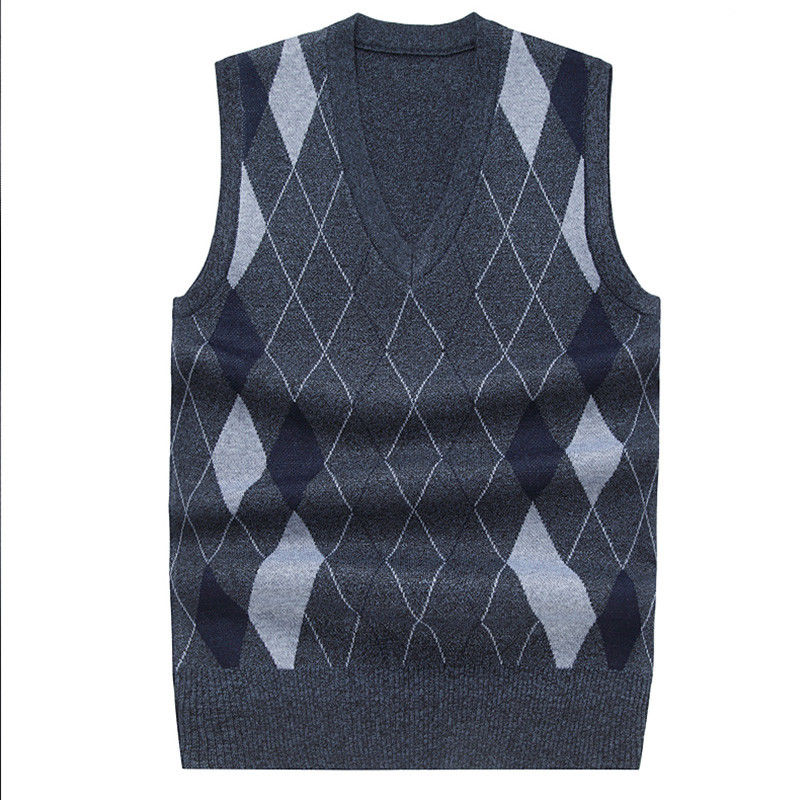 Áo vest nam mùa xuân và mùa thu cổ chữ V đan áo vest trung niên vest cha mặc áo len cardigan lỏng lẻo - Áo thể thao áo khoác reebok