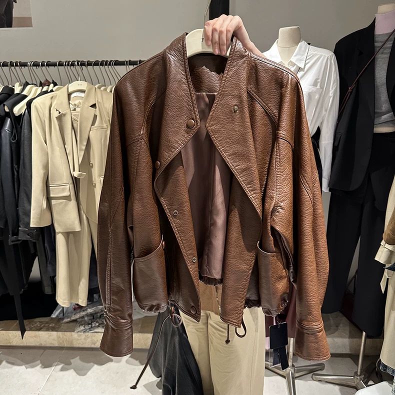 大码300斤美式复古宽松机车外套男女ins高级感遮肉显瘦夹克外套潮