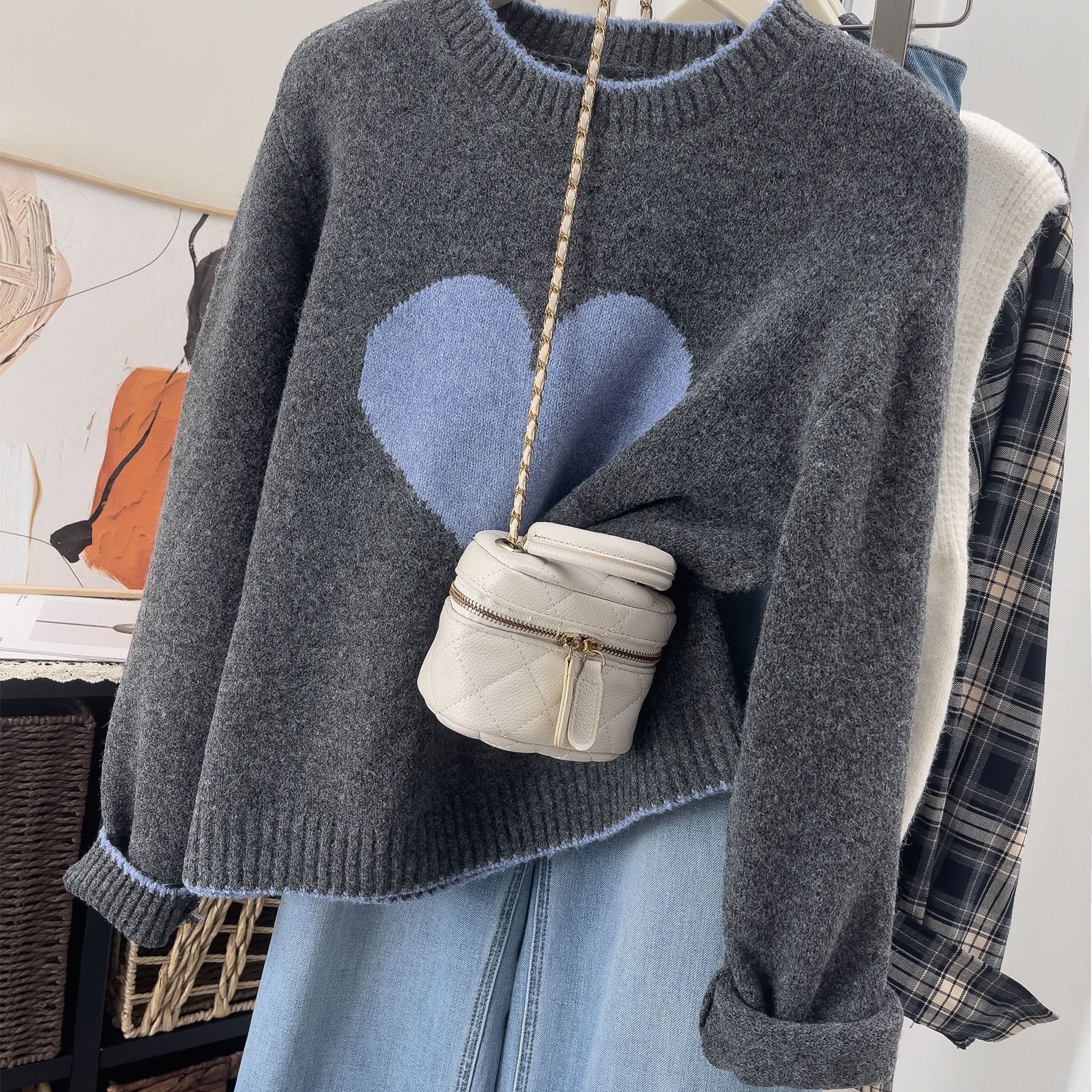 特大码300斤韩版爱心套头针织衫毛衣女胖mm秋冬慵懒软糯长袖上衣