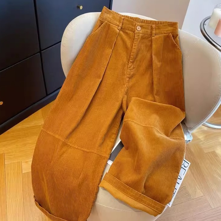 胖mm特大码300斤气质高级灯芯绒休闲阔腿裤女秋冬超好看垂感长裤